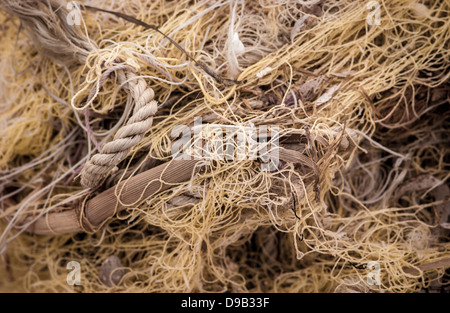 Close up of tangled fishing nets and rope Stock Photo