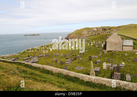 Llanbadrig Church on a headland near Cemaes Bay Anglesey Stock Photo