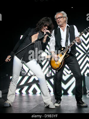 Kelly Hansen, Mick Jones of Foreigner performing live in concert at the Seminole Hard Rock Hotel and Casinos' Hard Rock Live. Hollywood, Florida - 13.03.11 Stock Photo