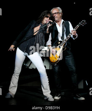 Kelly Hansen, Mick Jones of Foreigner performing live in concert at the Seminole Hard Rock Hotel and Casinos' Hard Rock Live. Hollywood, Florida - 13.03.11 Stock Photo