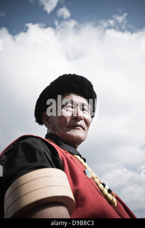 Naga tribesman in traditional outfit, Kisama, Kohima, Nagaland, India Stock Photo