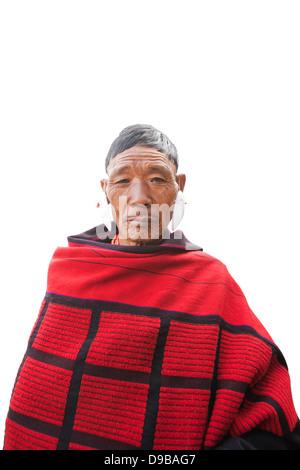 Naga tribesman in traditional outfit, Kisama, Kohima, Nagaland, India Stock Photo