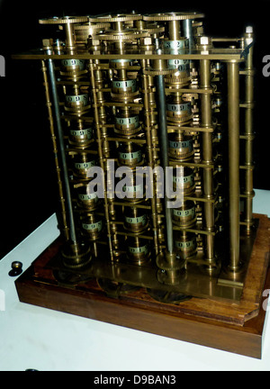 Babbage's Difference Engine, No 1, 1832.  Charles Babbage (1791-1871), an English engineer who originated the concept of a programmable computer.  In 1991, a perfectly functioning difference engine was constructed from his original plans, indicating that Stock Photo