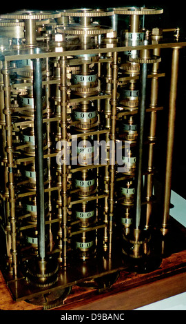 Babbage's Difference Engine, No 1, 1832.  Charles Babbage (1791-1871), an English engineer who originated the concept of a programmable computer.  In 1991, a perfectly functioning difference engine was constructed from his original plans, indicating that Stock Photo