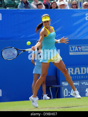 Eastbourne UK 17 June 2013 - Ana Ivanovic of Serbia in action against Elena Vesnina of Russia in their match today at the Aegon International Tennis Tournament in Eastbourne today Stock Photo