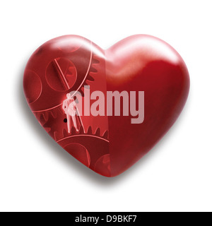 Heart shape with figurine and gear wheels, close up Stock Photo