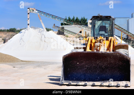 Limestone quarry with modern crushing and screening equipment. Stock Photo