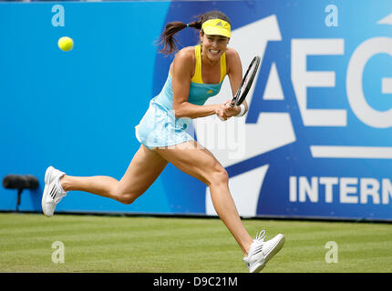 Eastbourne, UK. 17th June, 2013. Ana Ivanovic(SRB) and Elena Vesnina (RUS) in action at the AEGON International tournament at Devonshire Park Credit: Action Plus Sports/Alamy Live News Stock Photo