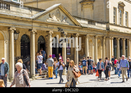 Roman Baths and pump room in Bath high street, UK Stock Photo