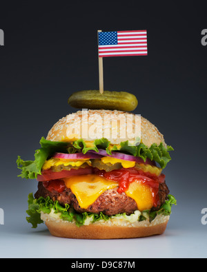 Burger with US flag Stock Photo