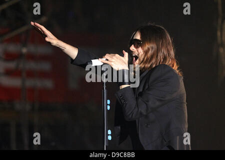 The singer of the US-band 'Thirty seconds to mars', Jared Leto,  performs on stage during the 'Rock am Ring' festival in Nuerburg, Germany, 7 June 2013. Photo: Thomas Frey Stock Photo
