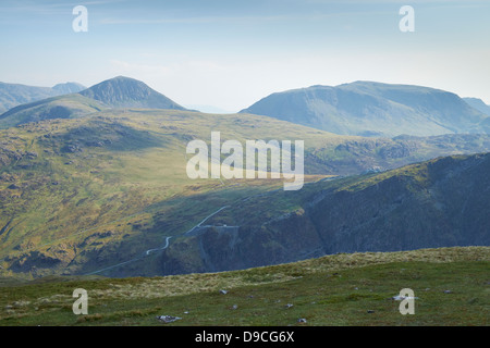 Looking over towards Grey Knotts, Fleetwith, Great Gable and Kirk Fell from the summit of Robinson in Buttermere, Lake District. Stock Photo