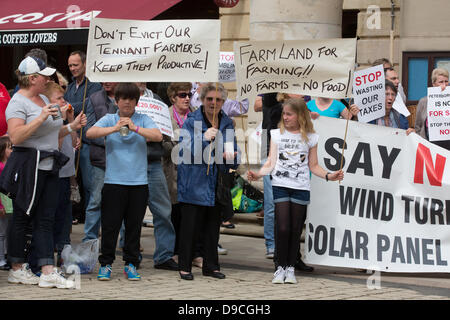 Peterborough,Cambridgeshire, UK. 17th June, 2013.  Protesters gathered  outside Peterborough Town Hall to protest about plans for an energy park on prime farmland near Peterborough.The Morris fen project near Thorney would involve 144,060 solar panels on the 100 hectare site. Picture Tim Scrivener/Alamy Live News Stock Photo