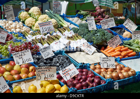 Fruit and veg stall at Hexham farmers market. Stock Photo