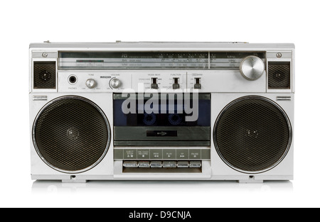 Portable vintage radio cassette recorder isolated on white Stock Photo