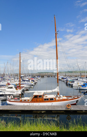 Troon Yacht Haven, Ayrshire , Scotland UK, Lowering boat into the water ...