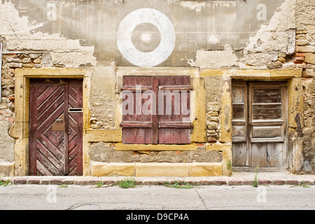 House front with old doors and window, front of the house with old doors and Windows, Stock Photo
