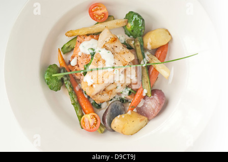 Grilled salmon and vegetables. Stock Photo