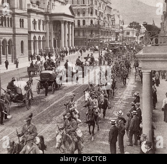 South African Light Horse, coming down Adderly Street to entrain for the front, Cape Town, South Africa, circa 1900 Stock Photo