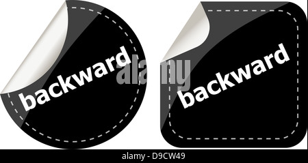 backward word on black stickers button set, label Stock Photo