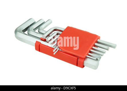 hexagon kit tool or allen wrench set on white background Stock Photo