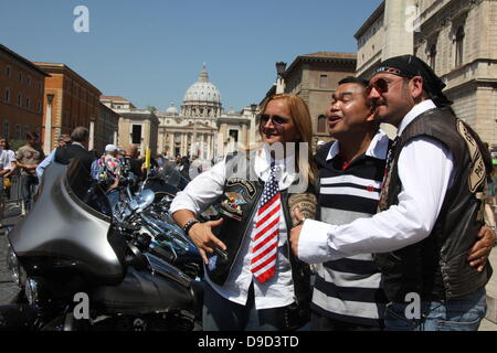 16 June 2013 Harley Davidson enthusiasts converge on Saint Peter's Square, Vatican for a Papal Blessing during Sunday Mass in Rome Italy for HD110th Anniversary European   Celebration Stock Photo