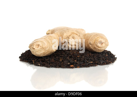 Ginger root with tea mixture Stock Photo - Alamy