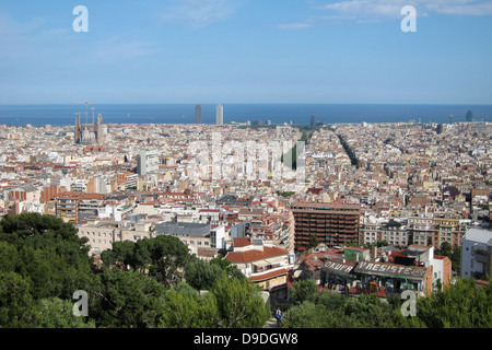 View of Barcelona, Spain from a hilltop overlooking the city