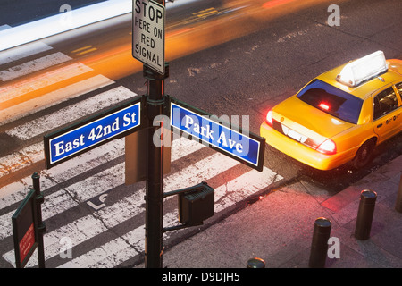 High angle view of Park Avenue street sign and pedestrian crossing New York City, USA Stock Photo