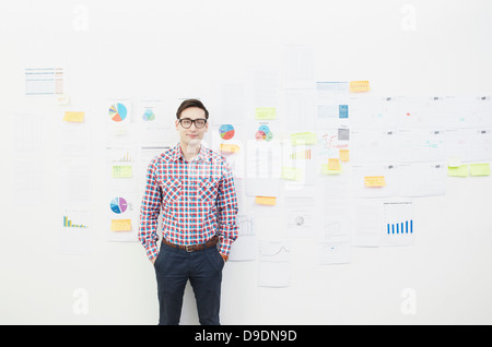 Portrait of man in front of wall with adhesive notes Stock Photo