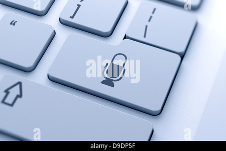 3d render of microphone icon button on keyboard with soft focus Stock Photo