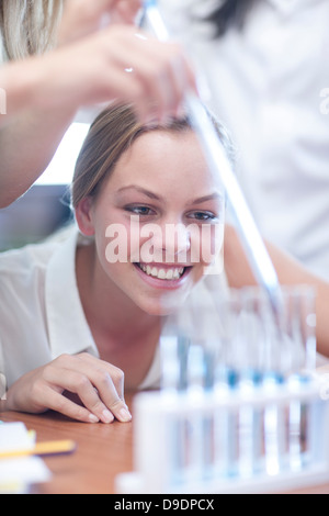 School girls enjoying science lesson Stock Photo