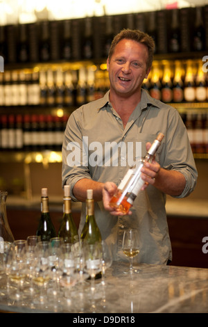 Wine tasting at wine growers shop Stock Photo