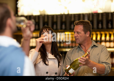 Wine tasting at wine growers shop Stock Photo