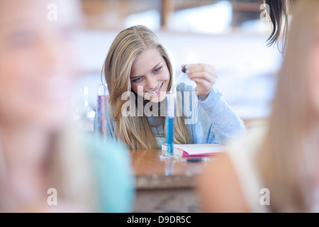School girls enjoying science lesson Stock Photo