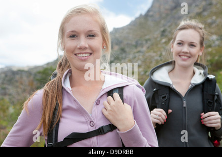 Portrait of two girls hiking Stock Photo