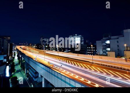 Highway at night, Ninhonbashi, Tokyo, Japan Stock Photo