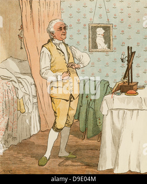 'An Elegy on the Death of a Mad Dog'' by Oliver Goldsmith.   The good man of Islington  dressing.  Illustration by Randolph Caldecott Stock Photo