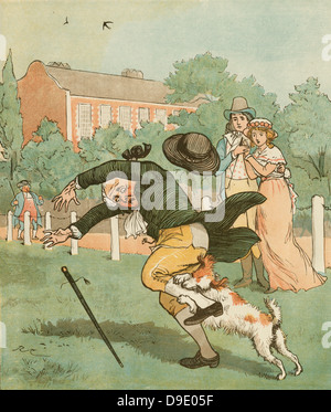 'An Elegy on the Death of a Mad Dog'' by Oliver Goldsmith.   Good man of Islington bitten by the dog.  Illustration by Randolph Caldecott Stock Photo
