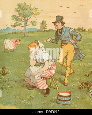 'The House that Jack Built'' accumulative nursery rhyme.  This is the man all tattered and torn ...   Illustration by Randolph Caldecott. Stock Photo