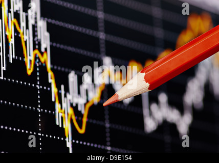 Financial chart with the red pencil. Selective focus Stock Photo