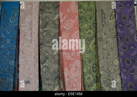 Indonesia, Bali, Klungkung, selling fabric at the market Stock Photo