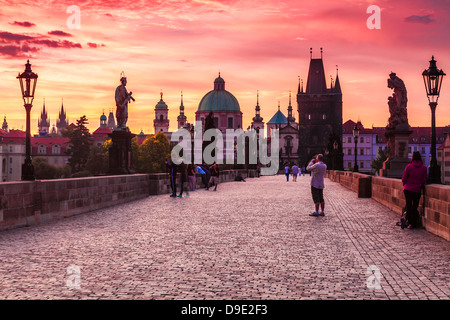 Charles Bridge, Karluv Most in Prague at dawn Stock Photo