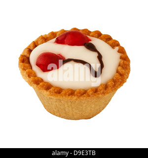 A home made Cherry Bakewell Tart on a white background Stock Photo