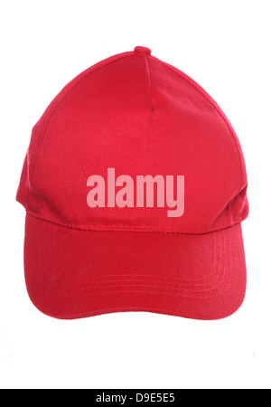 Red baseball hat isolated on black background with worn baseball ...