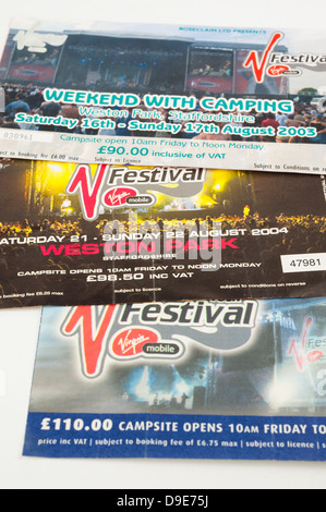 V Festival weekend camping tickets for Weston Park, Staffordshire, 2003-2005 Stock Photo