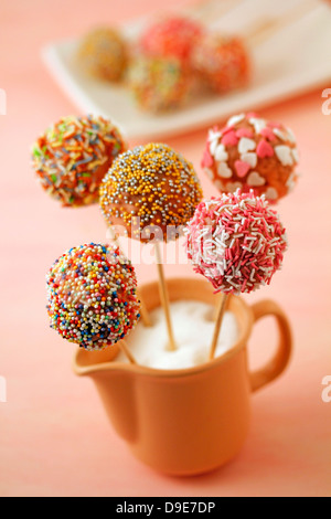 Strawberry cake pops. Recipe available. Stock Photo