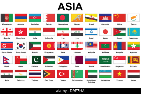 set of icons with Asian countries flags Stock Photo