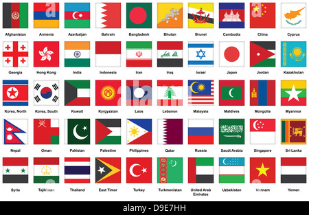 set of square icons with Asian flags Stock Photo