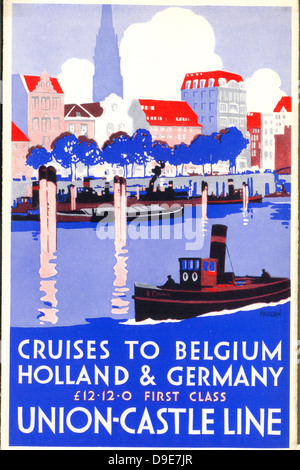 Advertisement leaflet for Union Castle Tours to Belgium, Holland and Germany Stock Photo